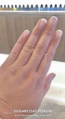 Classic French gel polish. Ella's amazing freehand work!