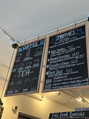 Coffee & Smoothies menu Jan 2024