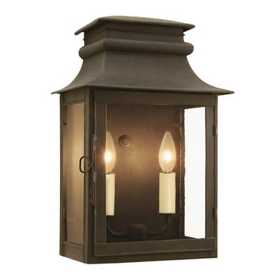 This lantern features two candelabra base sockets and has a closed top and bottom with an access door on the front. Suitable for outdoor use