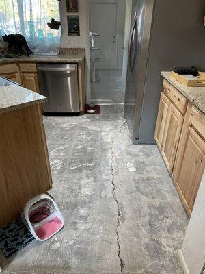 The cavernous crack that was revealed when I had my kitchen tile torn out