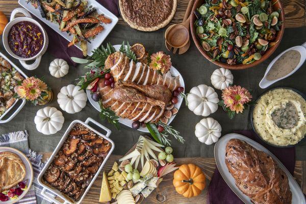 Thanksgiving Meals: Turkey, Mashed potatoes, sweet potatoes, stuffing, salad, and more.