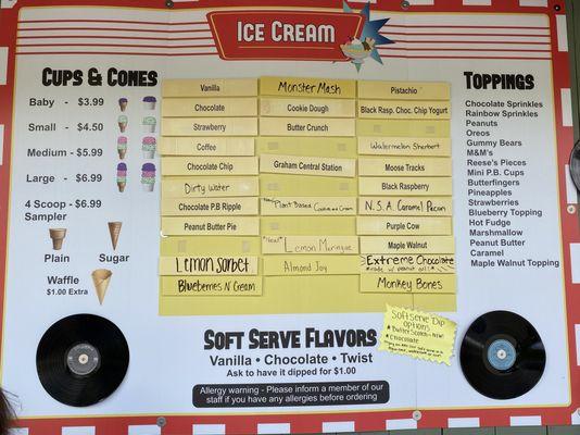 Howard's 2024 ice cream menu