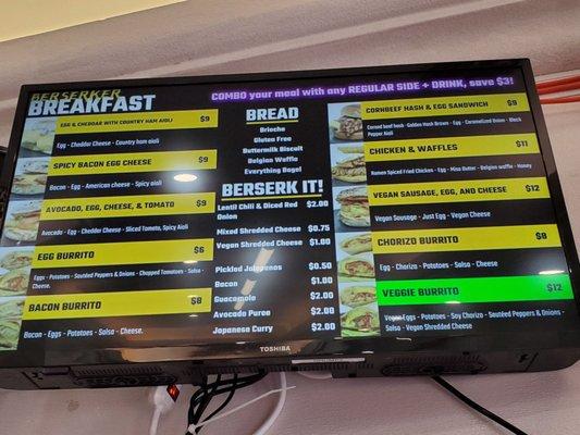 Breakfast menu