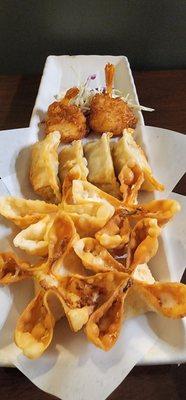 Their appetizer sampler, but I asked to sub the egg rolls, for extra crab wonton!