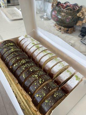 Swiss rolls w/ powdered pistachios