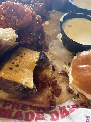 One of their big bite burgers.  Looks like someone took a bite out of the beef patty .