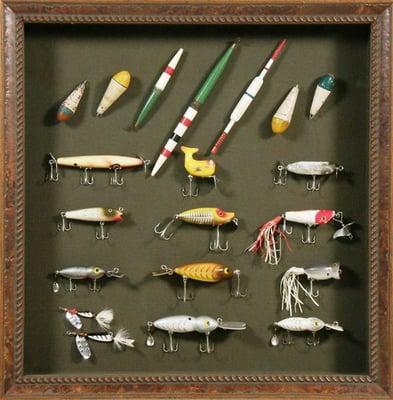 Custom framed collection of fishing lures