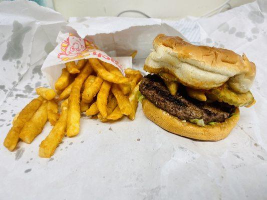 Mm.. fresh grilled burger and crisp fries