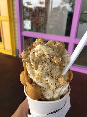 Banana cream pie in bubble waffle cone