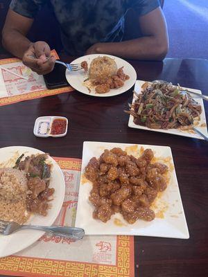 Dinner Sesame chicken, and Mongolian beef