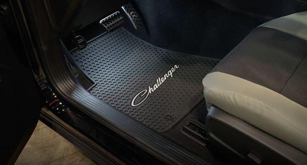 Dodge Challenger - White logo, Signature Rubber Logo Mats