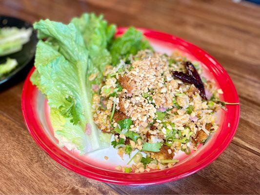 Crispy Rice and Pork Lettuce Wraps Salad