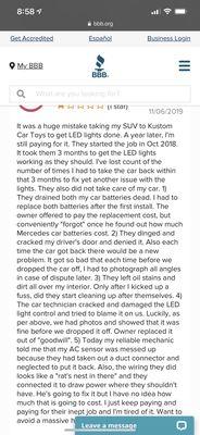 One is a photo of a BBB review that shows that they had prior knowledge of these LED lights draining batteries.