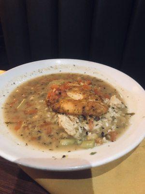 Not chicken piccata-who puts breaded chicken in a soup-like-something?