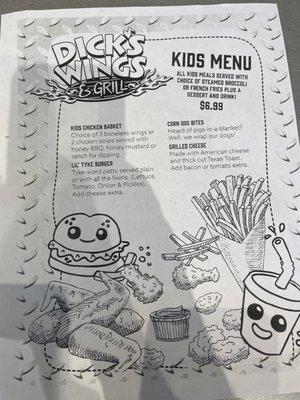 Kids menu