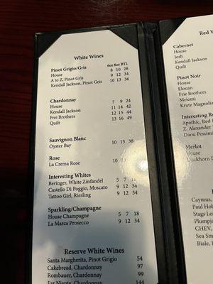 Drink menu