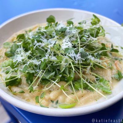 House-made ricotta cavatelli with English peas, snow peas and peashoots