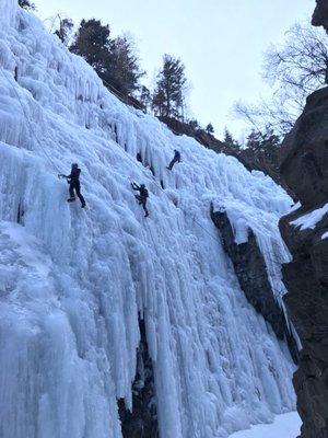 Ice climbing in Ouray Ice Park with San Juan Mountain Guides.