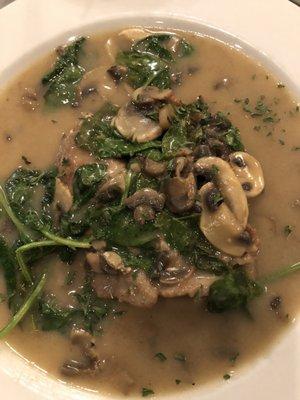 Veal Florentine with spinach, mushrooms,& capers.