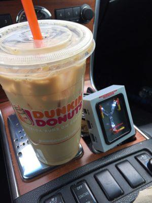 Iced coffee with cream and hazelnut swirl. Good stuff for $1 during happy hour. Oh and my flux capacitor phone charger