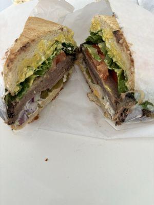 Roast beef sandwich on Dutch crunch