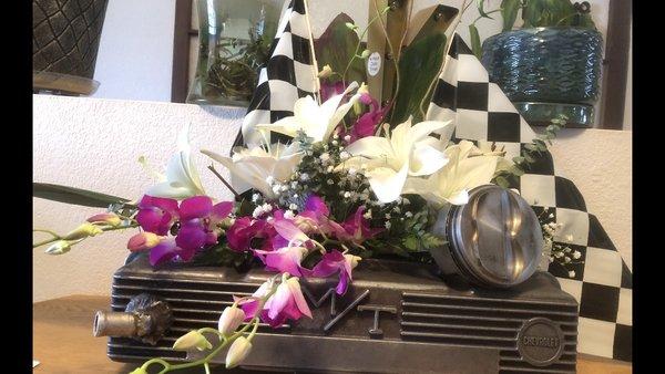 Integrated Racing Engine parts into the memorial arrangement. Awesome!!!!!