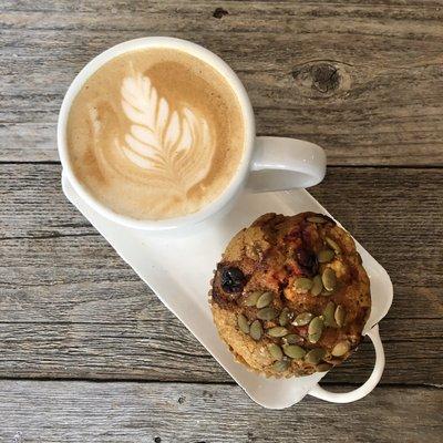 Cafe latte, pumpkin cranberry muffin