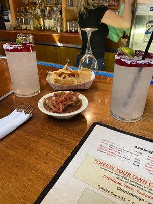 Chips and salsa, and the best margaritas!