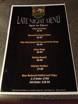 Late Night Menu Offered.