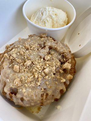 Deep fried cinnamon roll with ice cream