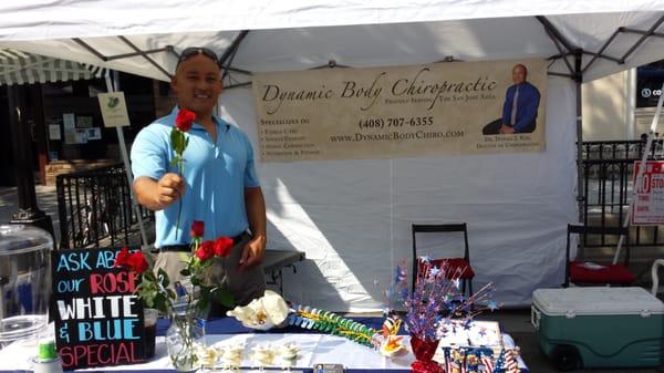 Rose, White and Blue on The Alameda. July 4th