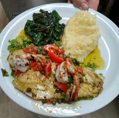 Sole Mediterranean w/ a side of garlic mashed potatoes and vegetable of the day