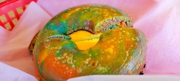 Original Egg on Rainbow Bagel