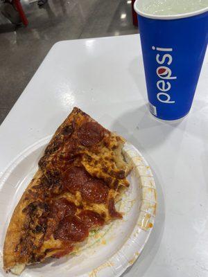 Pepperoni slice with drink