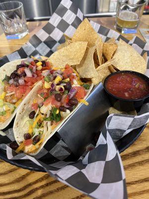 Fish tacos, side of chips and salsa