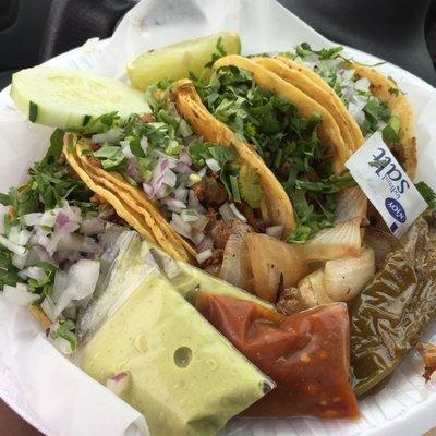 Carne Asada & Al Pastor corn tacos.