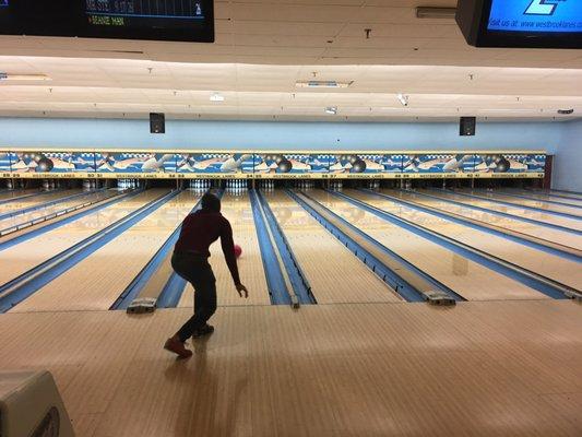 Inside the bowling alley