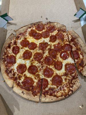 Pizza that is sloppy cut into strips instead of slices.