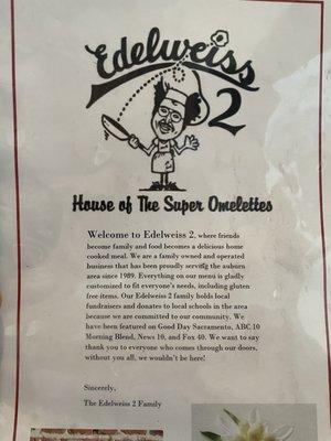 Front of menu