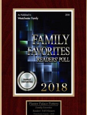 Plaster Palace Pottery was voted Westchester Family Favorite!