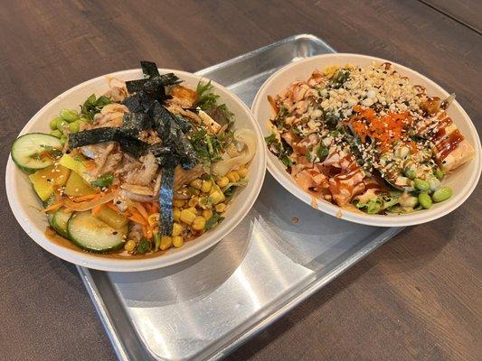 Vegan bowl and two protein bowl.