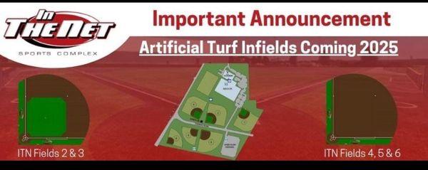 All fields at the In The Net sports complex will have artificial turf and fields as of 2025!