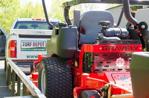 Gravely lawnmower on the truck for delivery.