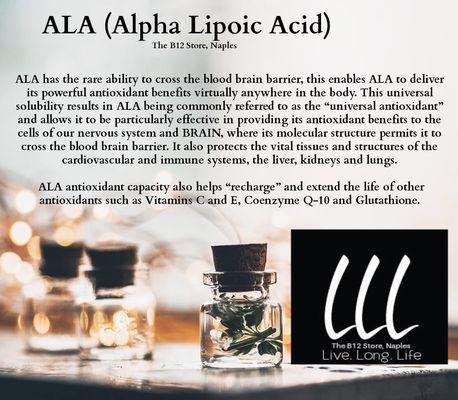 ALA (alpha lipoic acid) crosses the blood brain barrier!!! Providing our brain and nervous system with much needed support...