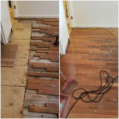 Repair damaged floor and patch existing floors