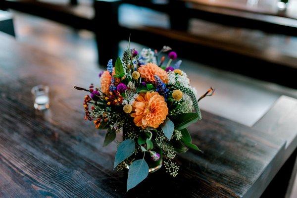 Autumnal arrangement featuring Dahlias