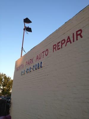 Side of North Park Auto Repair building.