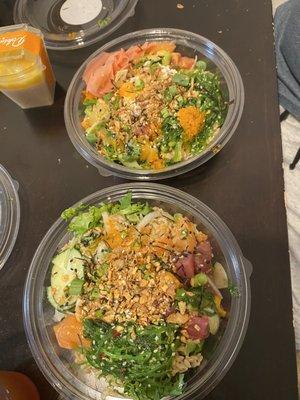 Poke Bowl - Regular (2 Proteins) with brown rice and salad base. I got tuna and salmon protein