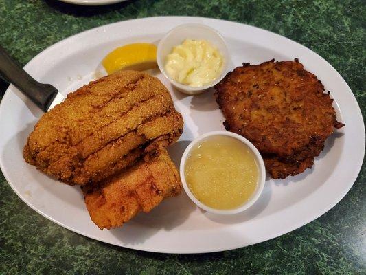 Walleye fish fry with homemade potato pancakes