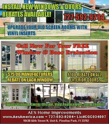 Aes Home Improvements, Inc Tampa Florida. Sunrooms, Screen rooms, vinyl windows, room additions and more.